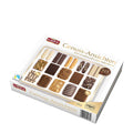 A box of Lambertz Modern Art Premium Chocolate Cookie Assortment displaying various chocolate cookies and biscuits.