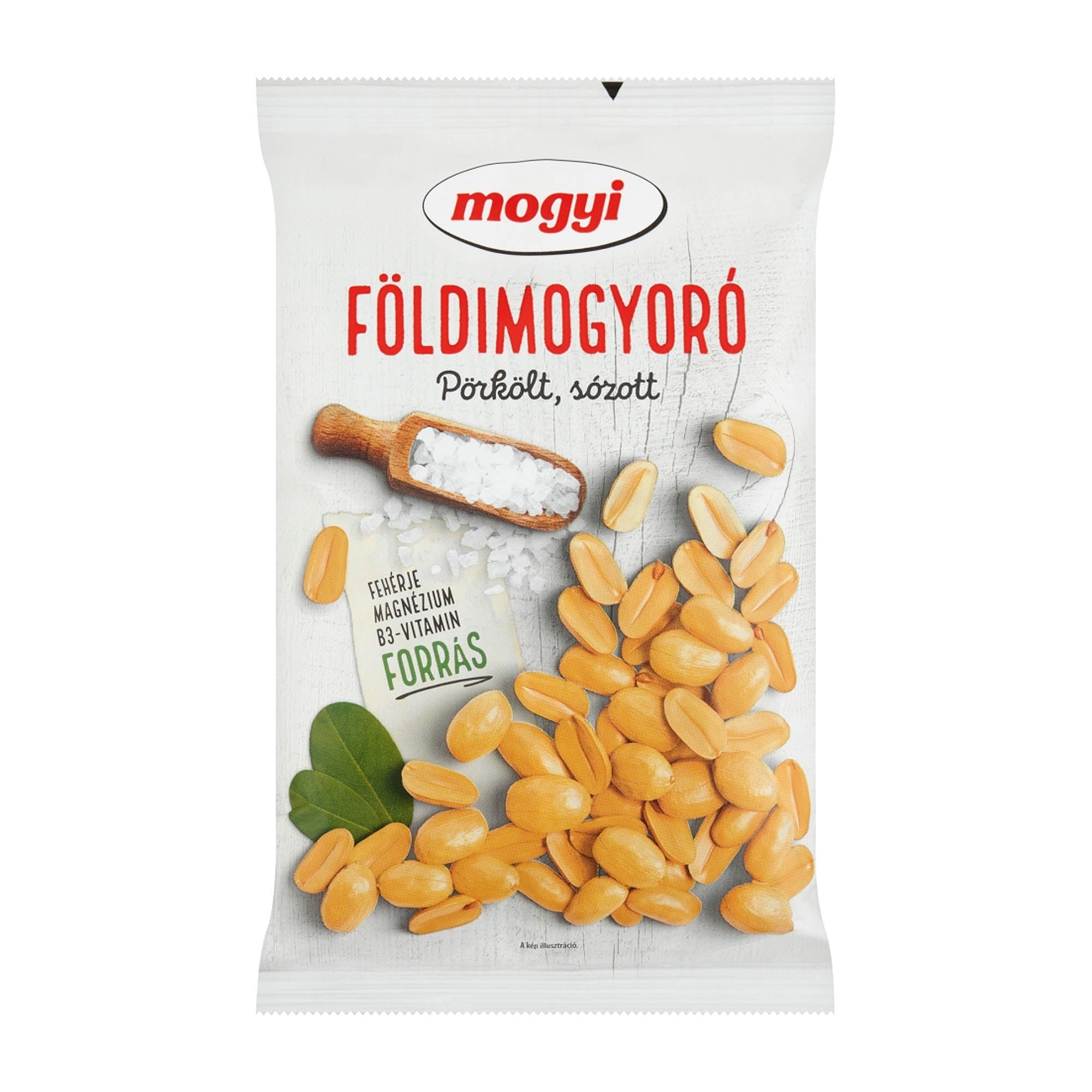 A packaged product of Mogyi roasted salted peanuts displayed against a white background.