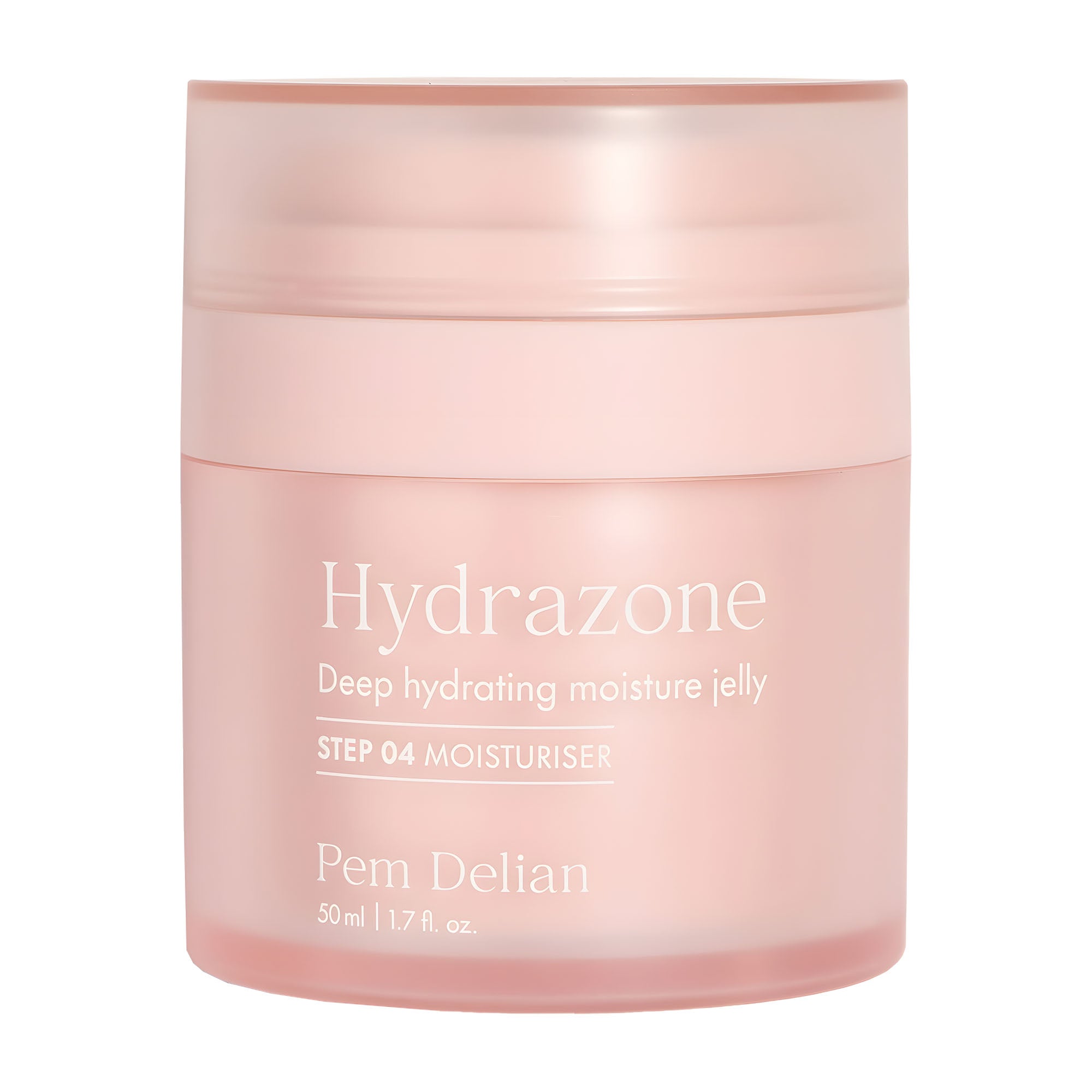Pink jar of Hydrazone deep hydrating moisture jelly on a white background