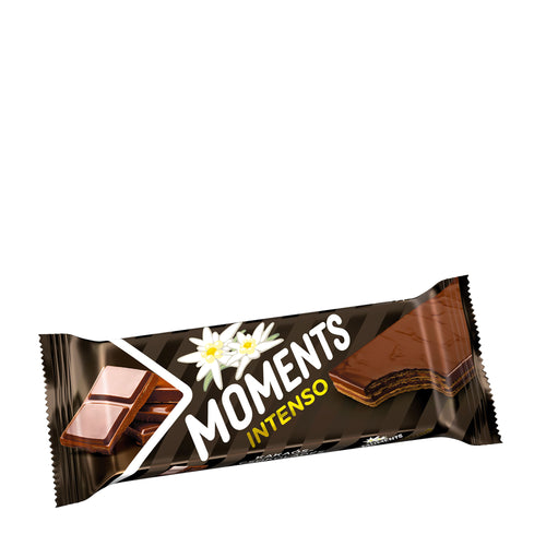 Intenso Cocoa-Chocolate wafer bar packaging with 'Moments' branding on a white background