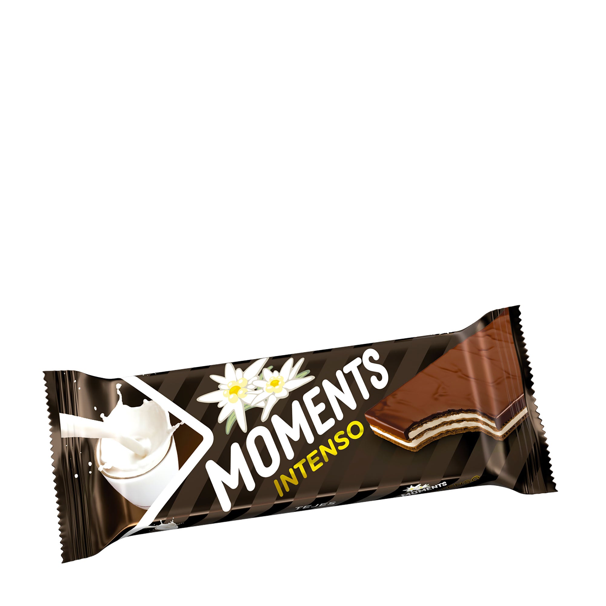 Intenso Milk wafer bar packaging with 'Moments' branding on a white background