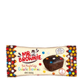 Mr Brownie brownie bar packaging with colorful polka dot border on a white background
