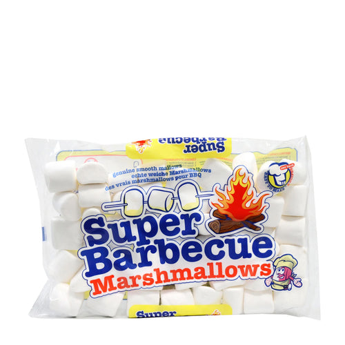 Pack of Super Barbecue Marshmallows with branding and graphics on a white background