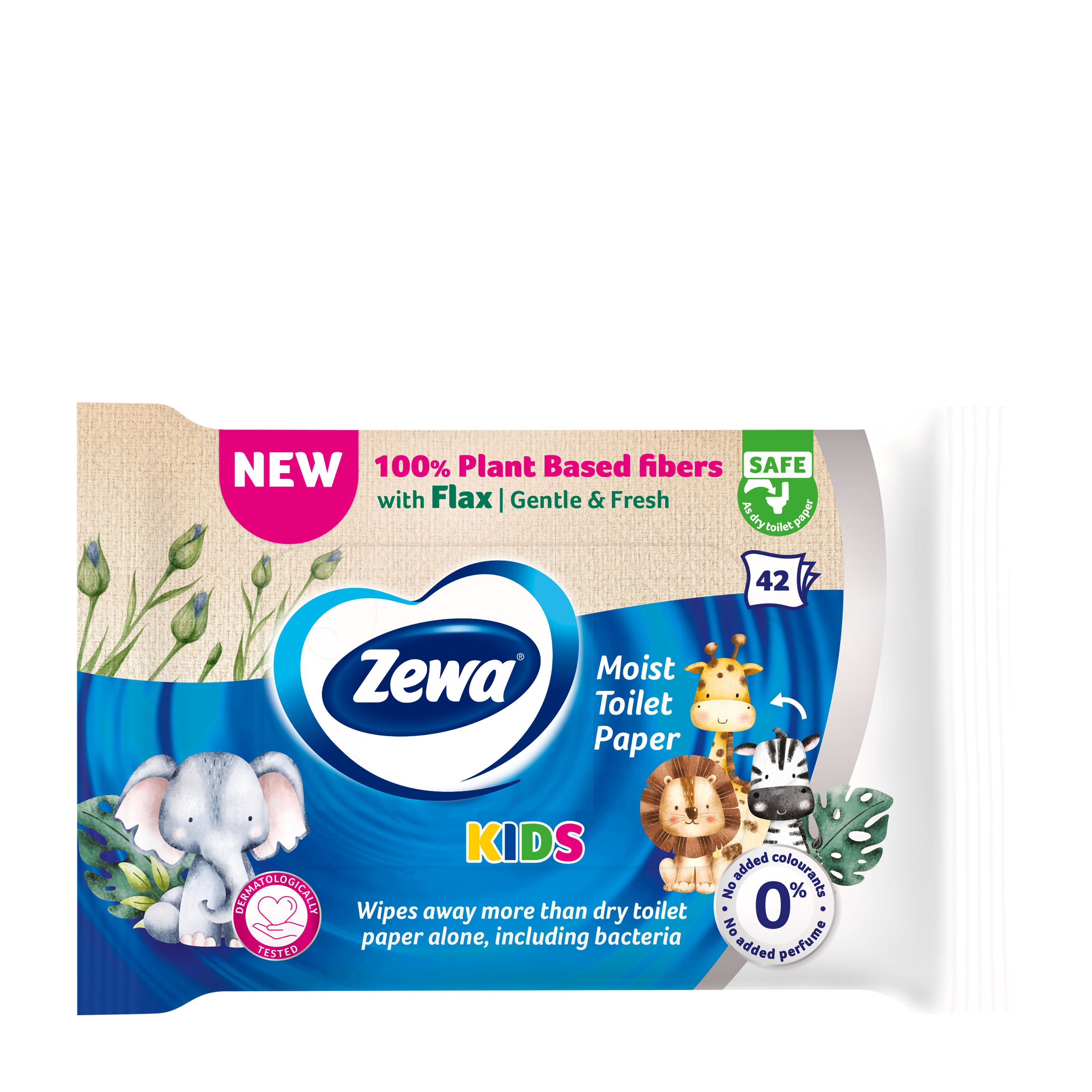 Zewa Kids moist toilet paper package on a white background