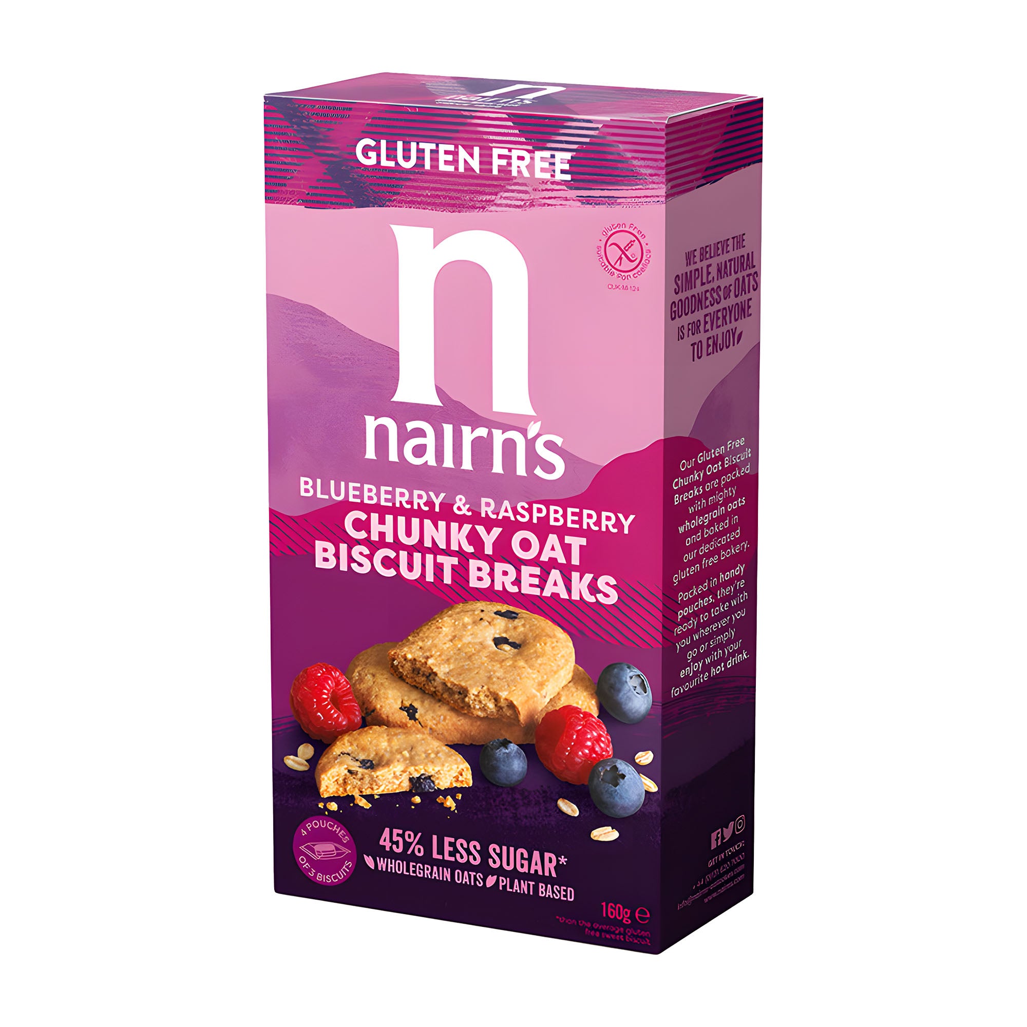 nairn's Blueberry & Raspberry gluten-free chunky oat biscuits, 160 g