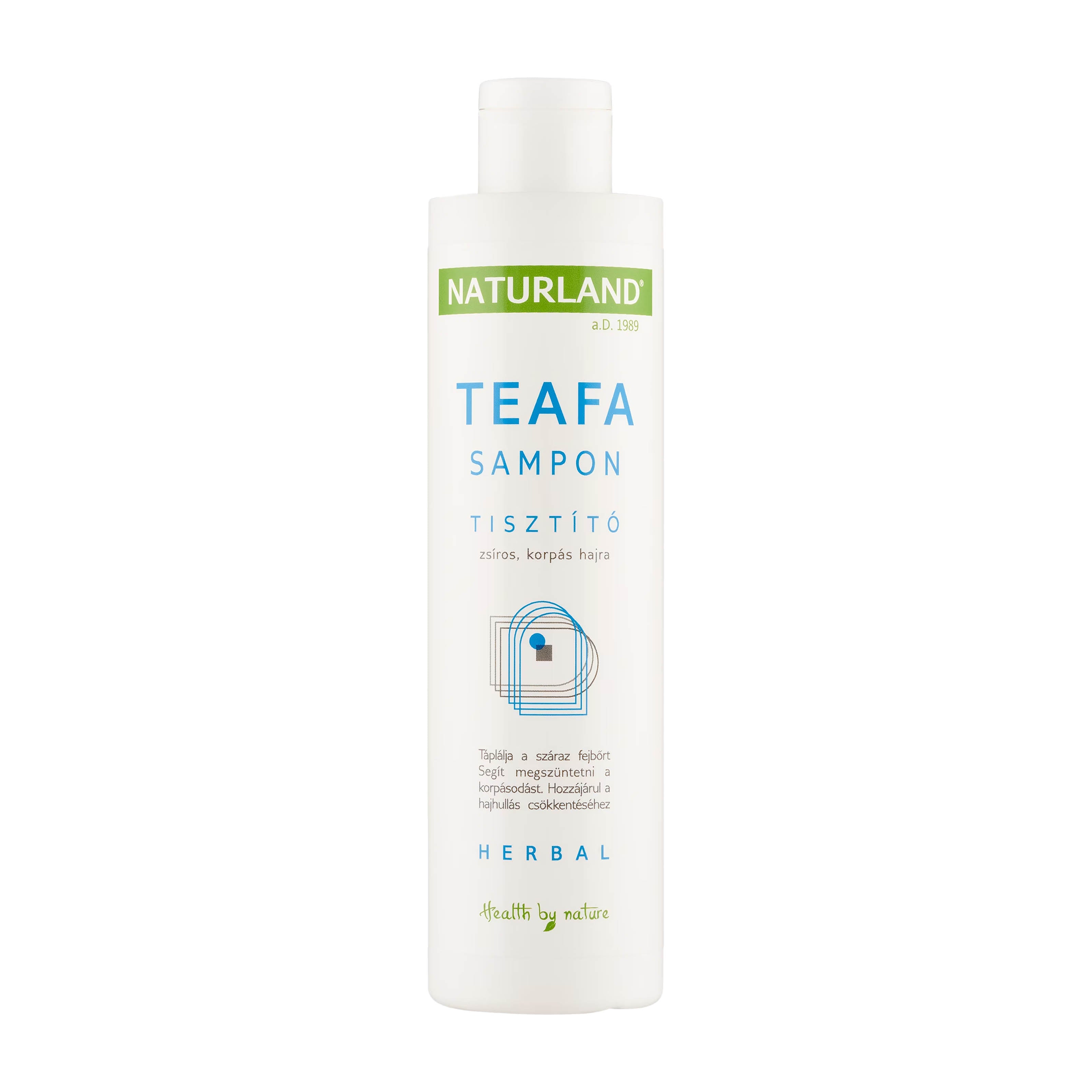 Naturland Tea Tree Oil shampoo bottle on a white background
