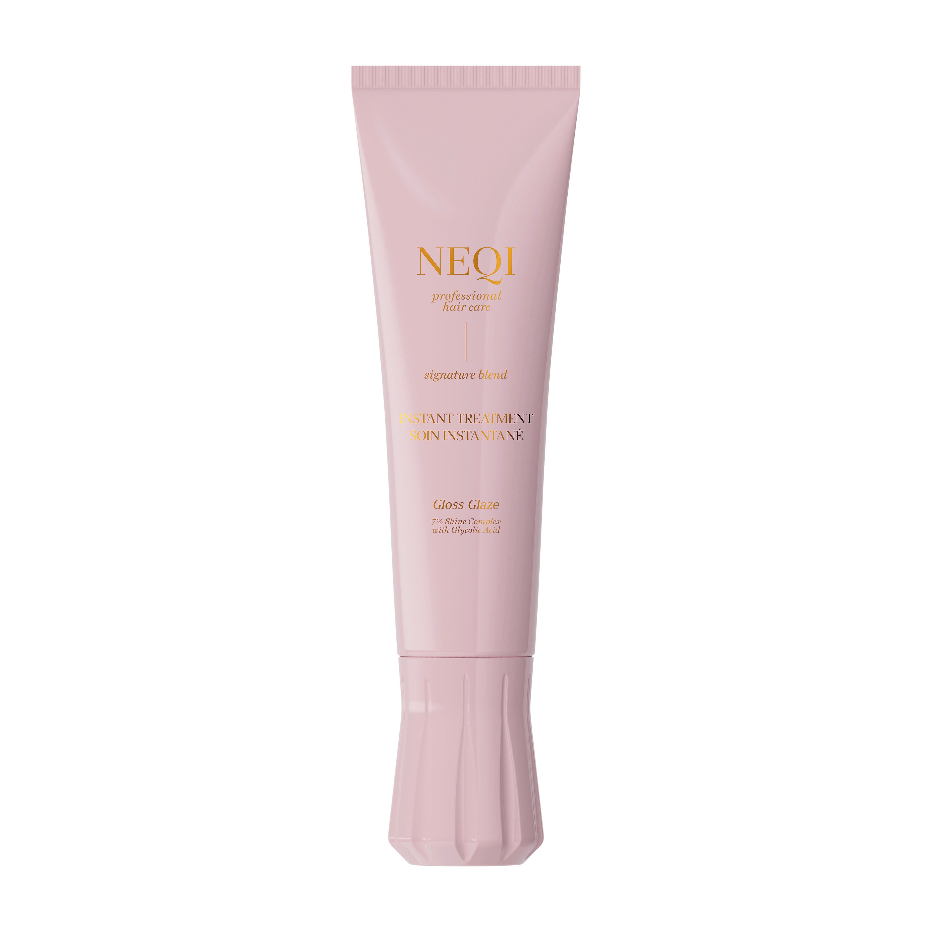 Pink Treatment Treasure Gloss Glaze tube with NEQI branding on a white background