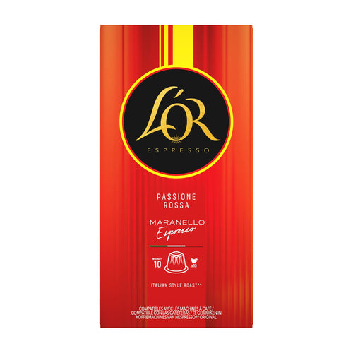 L'OR Espresso Maranello coffee capsules packaging on a white background