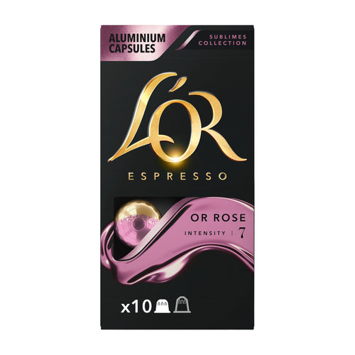 L'OR Espresso Or Rose coffee capsules packaging on a white background