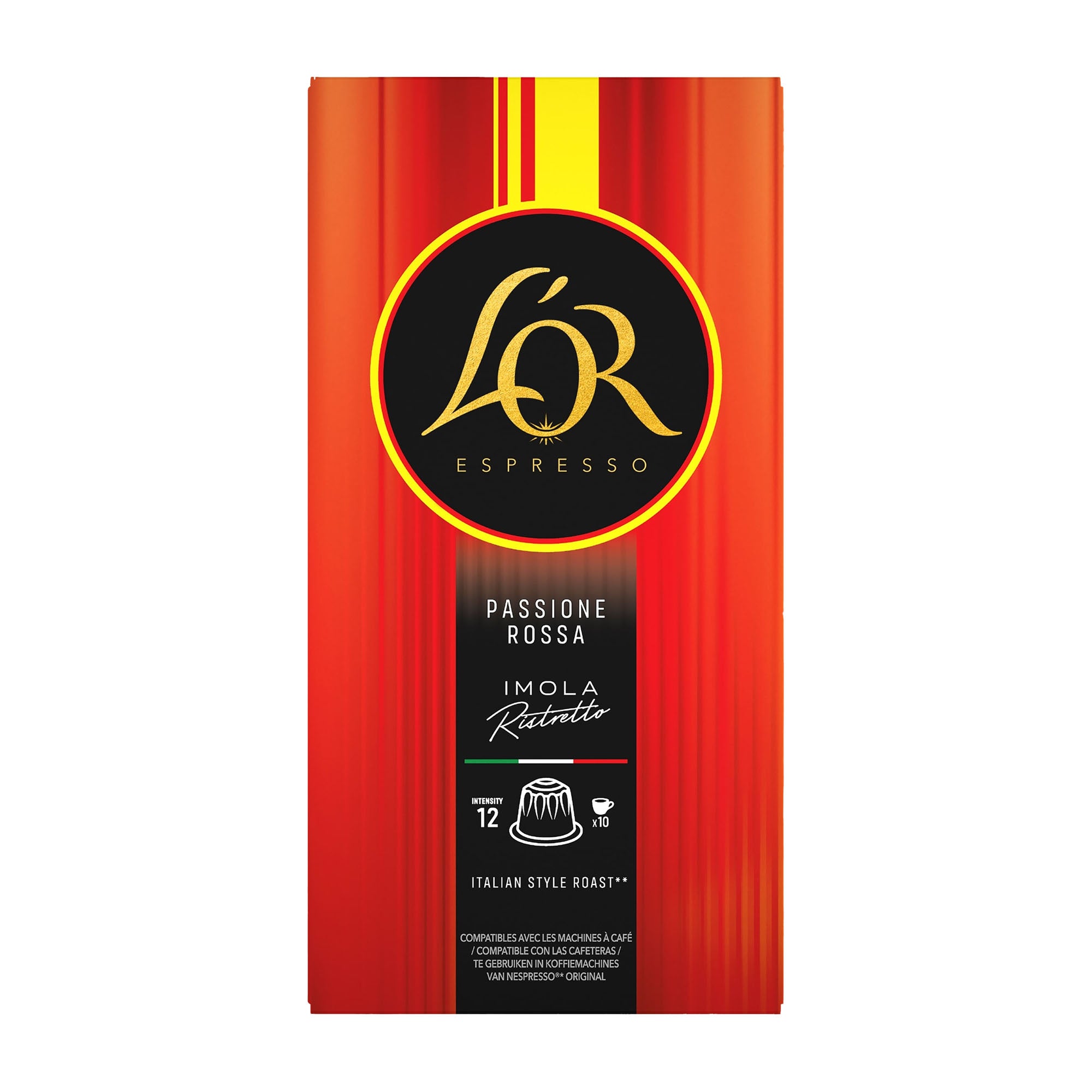 L'OR Espresso Ristretto Imola coffee capsules packaging on a white background