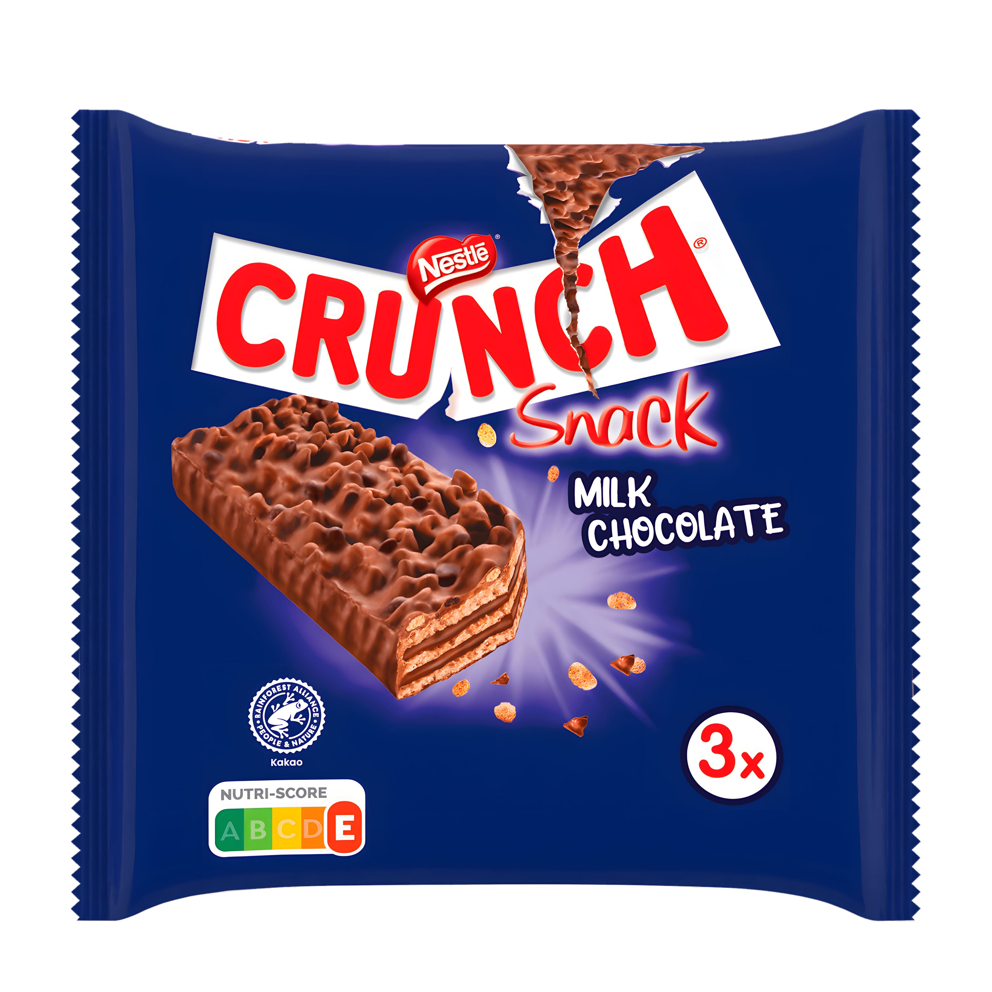 Nestle Crunch snack milk chocolate blue packaging on a white background