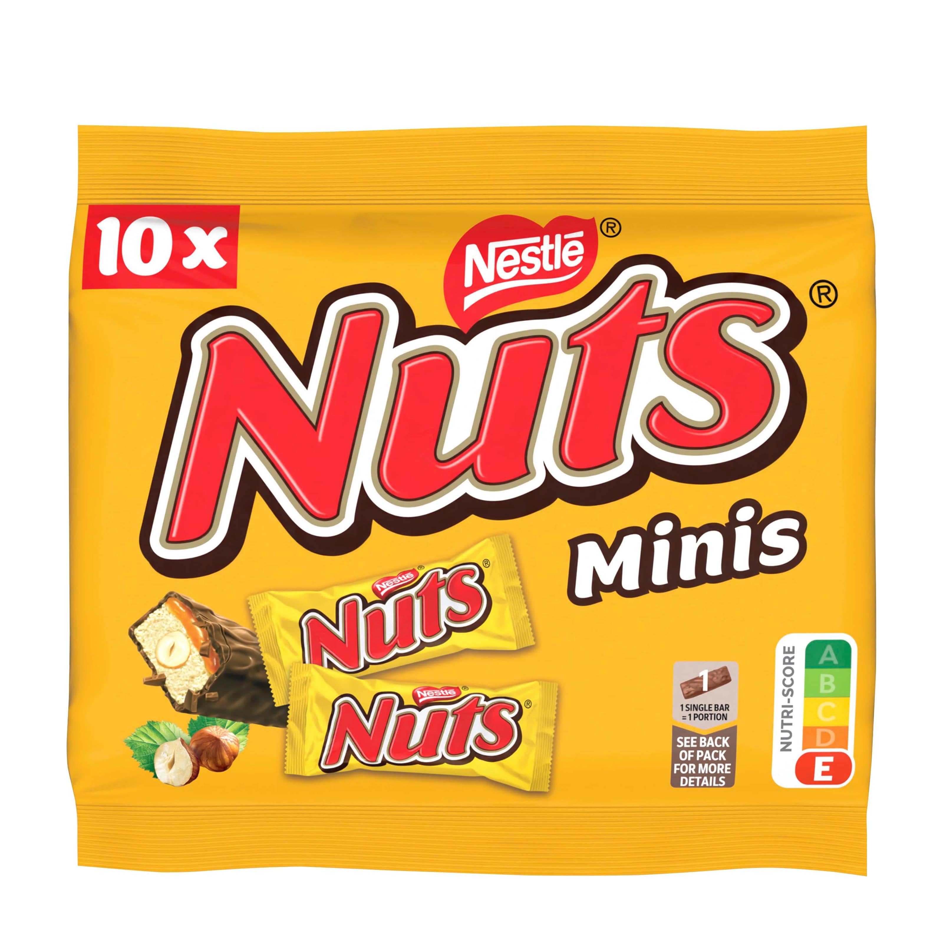 Packaging of Nestle Nuts Minis with yellow background