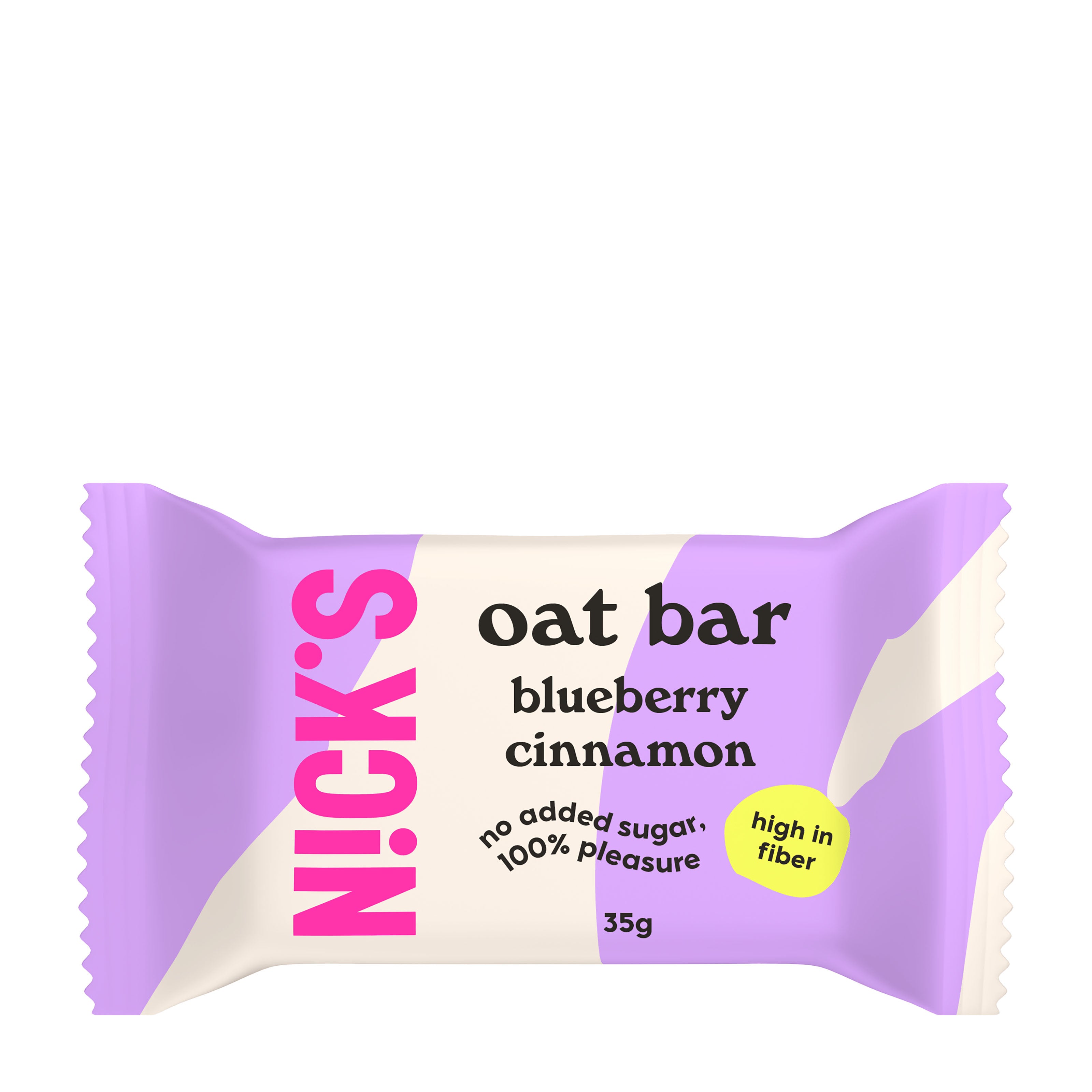 NICK'S oat bar with blueberry cinnamon flavor packaging on a white background
