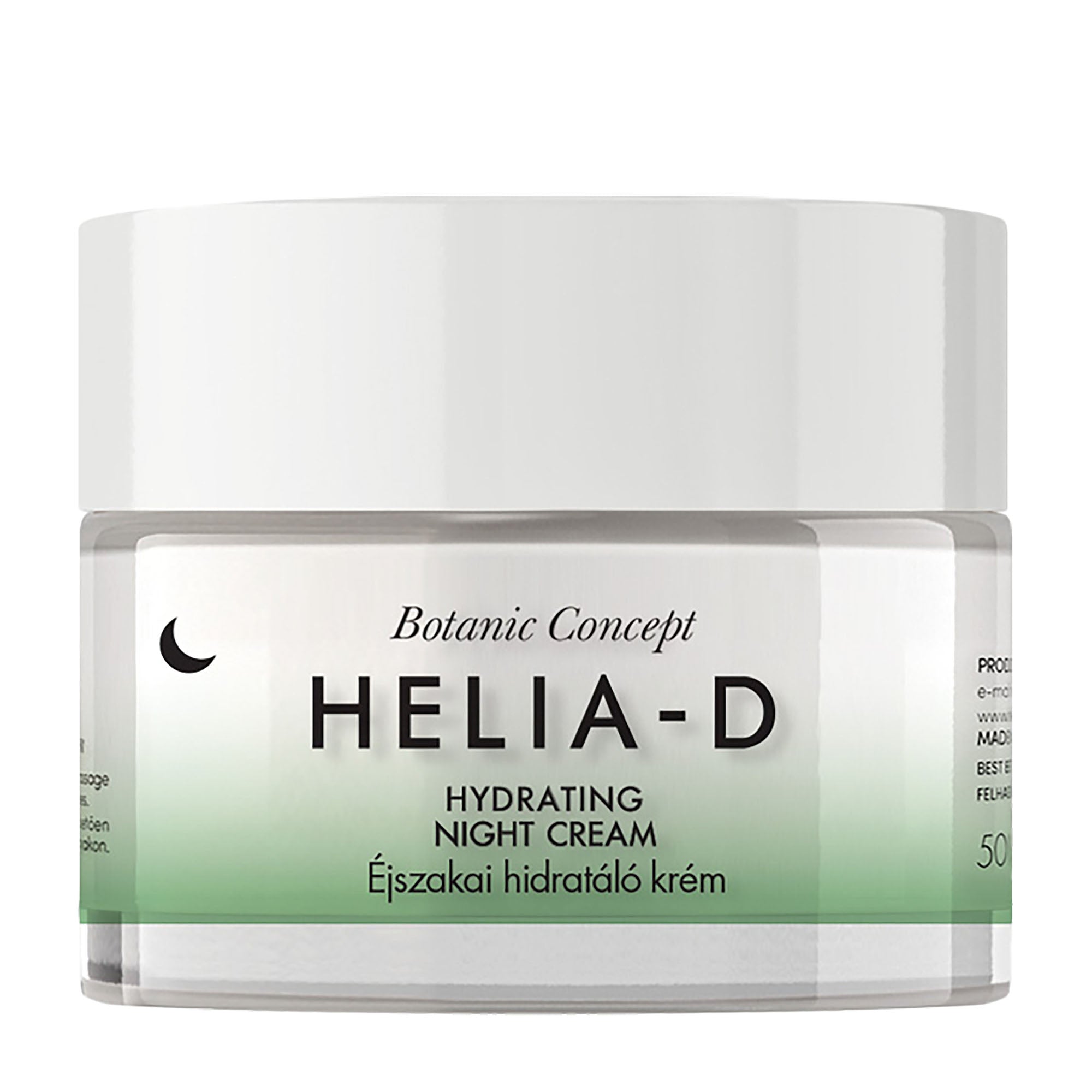 Helia-D hydrating night cream jar on a white background