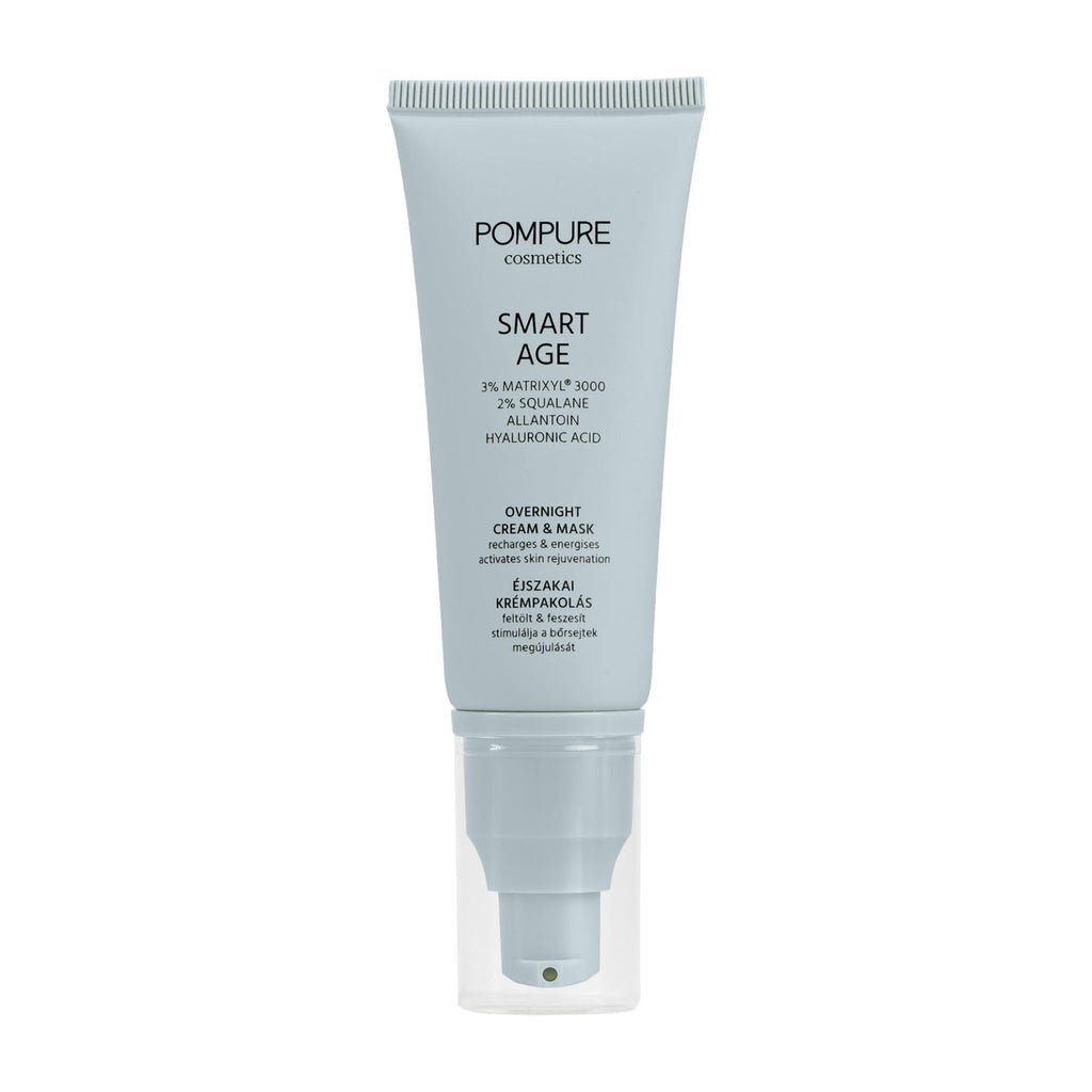 Pompure Smart Age Overnight Cream & Mask tube on a white background