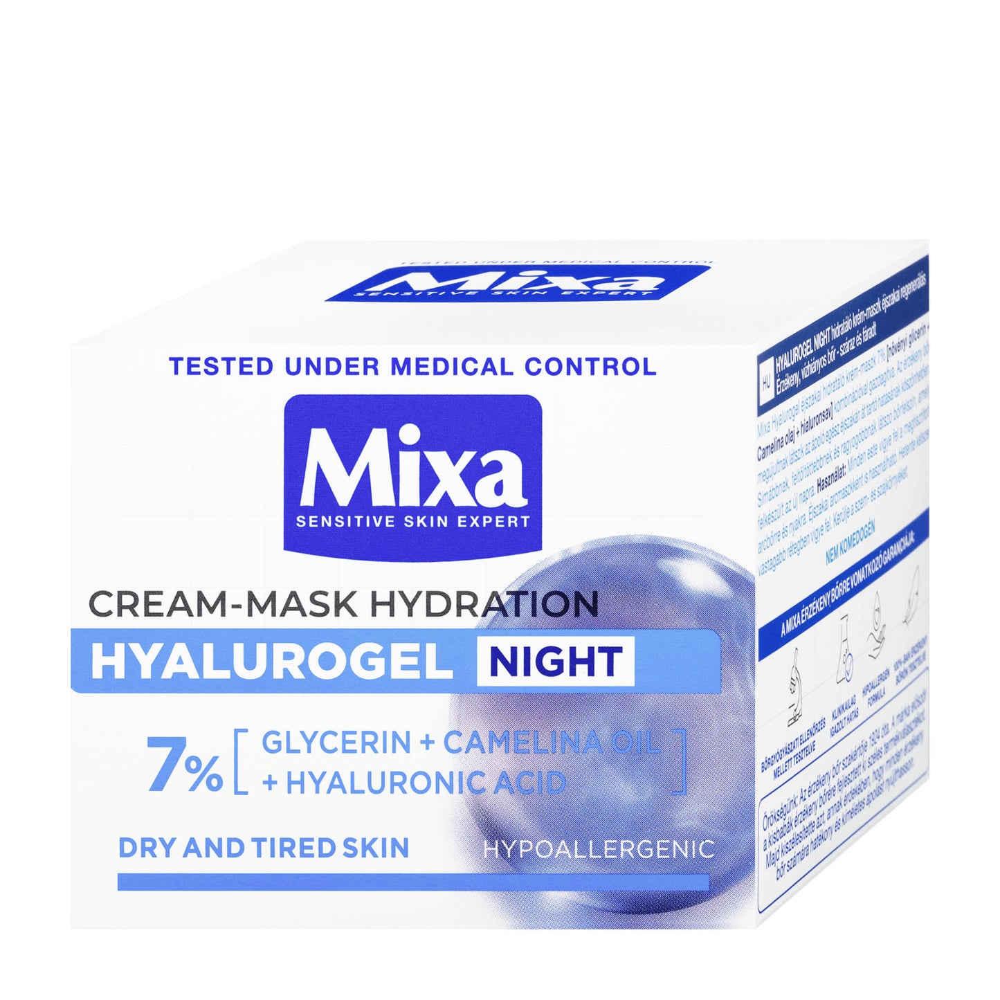 Mixa Hyalurogel night cream-mask hydration for dry and tired skin, 50 mL