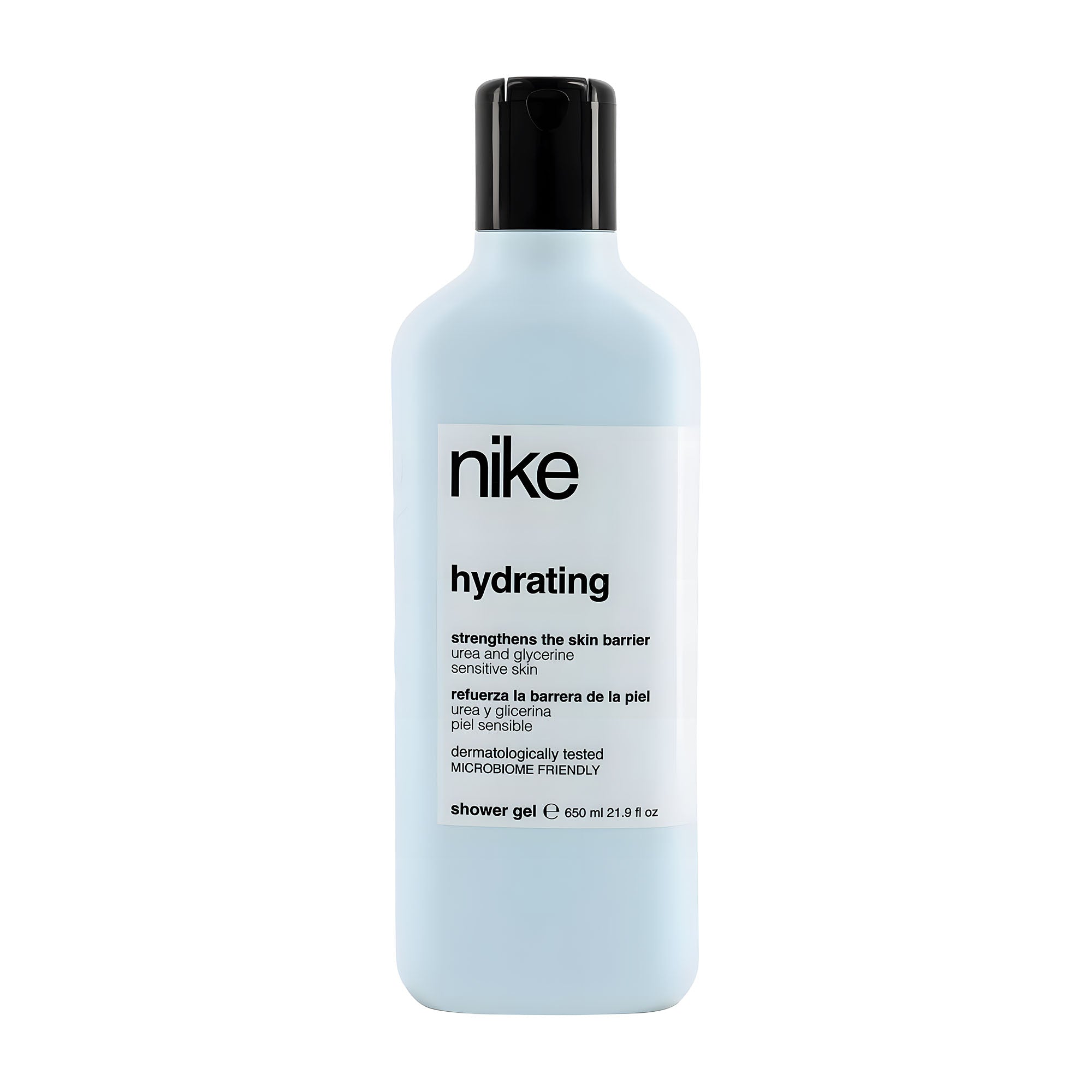 Nike hydrating shower gel bottle on a white background