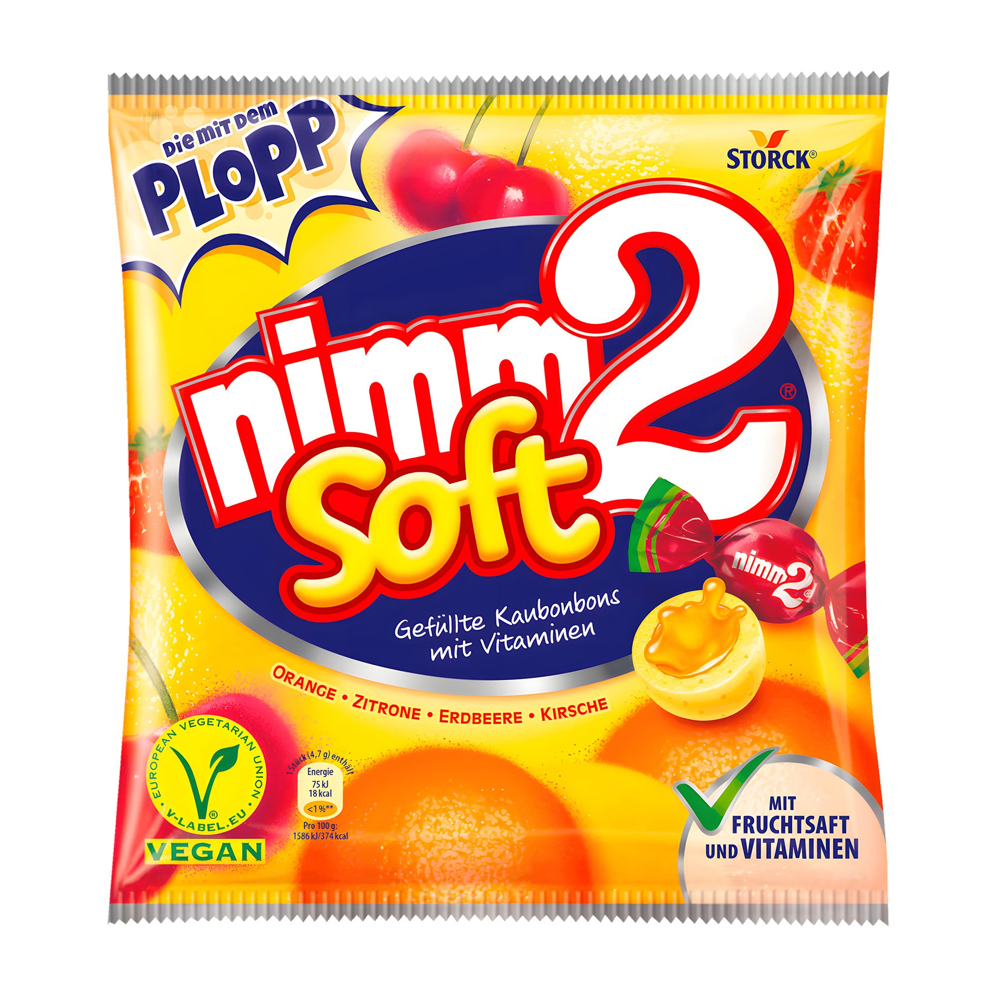 Packaging of Storck nimm2 Soft chewy candy with colorful design and text.
