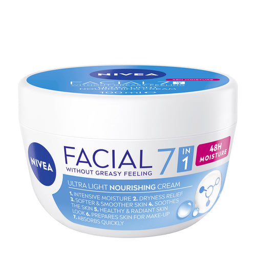 Nivea Facial Ultra Light Nourishing face cream jar with blue and white label on a white background