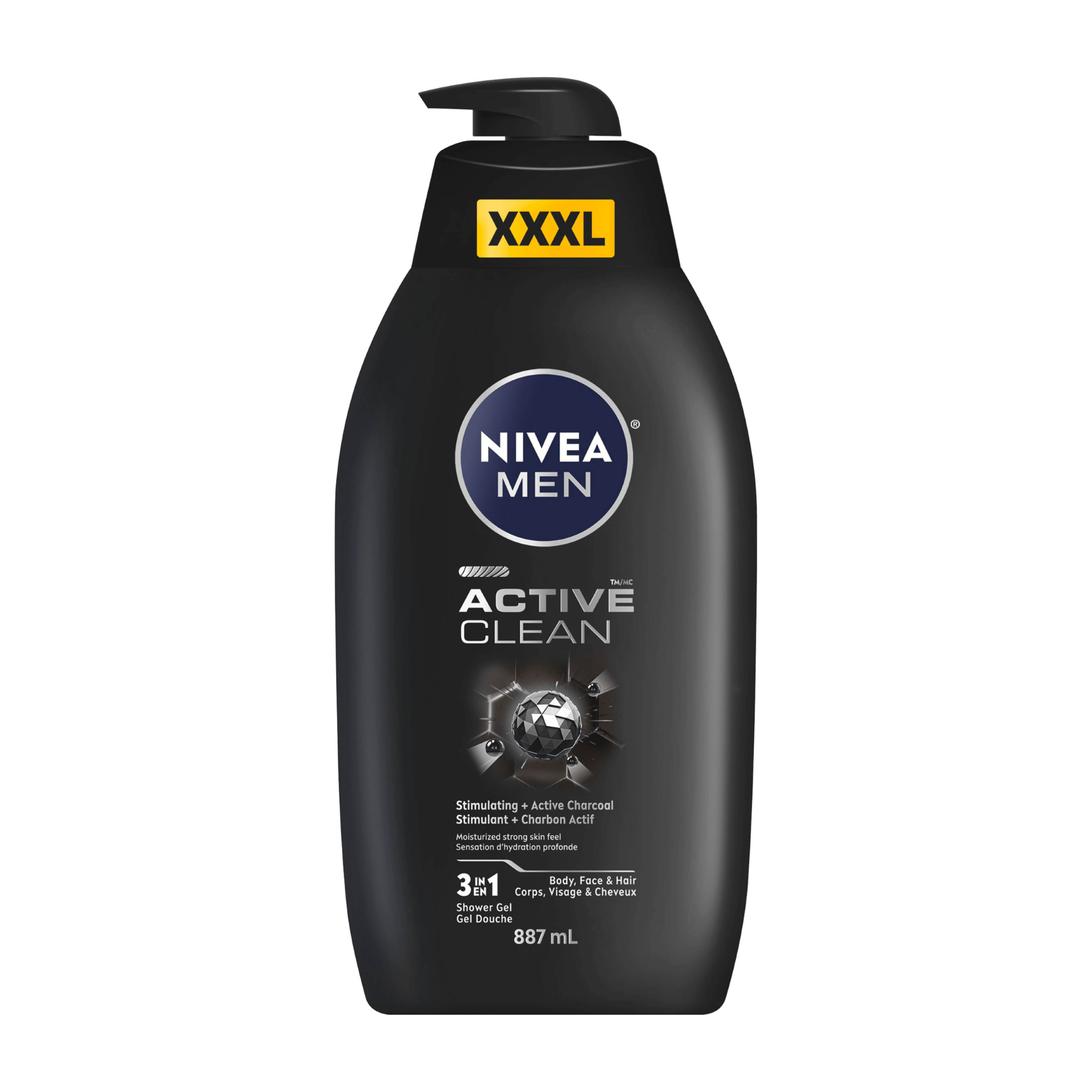Nivea Men Active Clean XXXL shower gel bottle on a white background