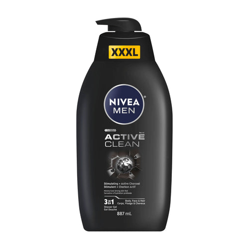 Nivea Men Active Clean XXXL shower gel bottle on a white background
