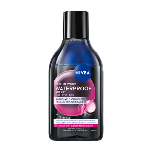Nivea Waterproof Expert Micellar Water bottle on a white background