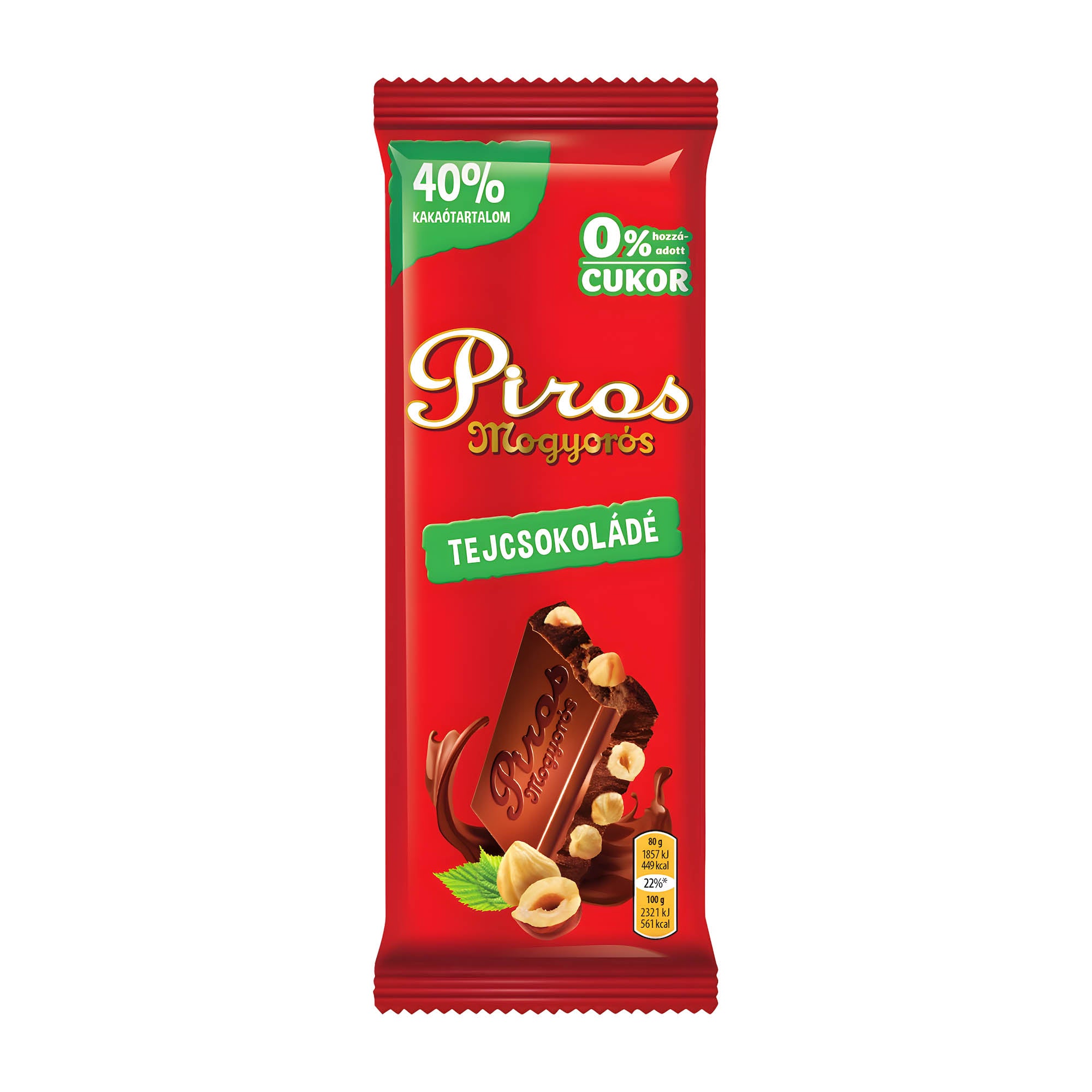 Piros Mogyorós Tablette de chocolat au lait sans sucre ajouté, 80 g