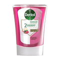 Dettol Energise no touch refill hand wash bottle with pink and white design on a white background