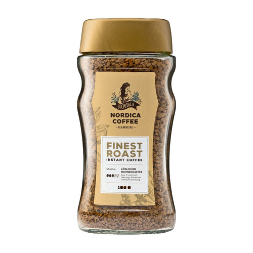 Nordica Finest Roast instant coffee jar on a white background