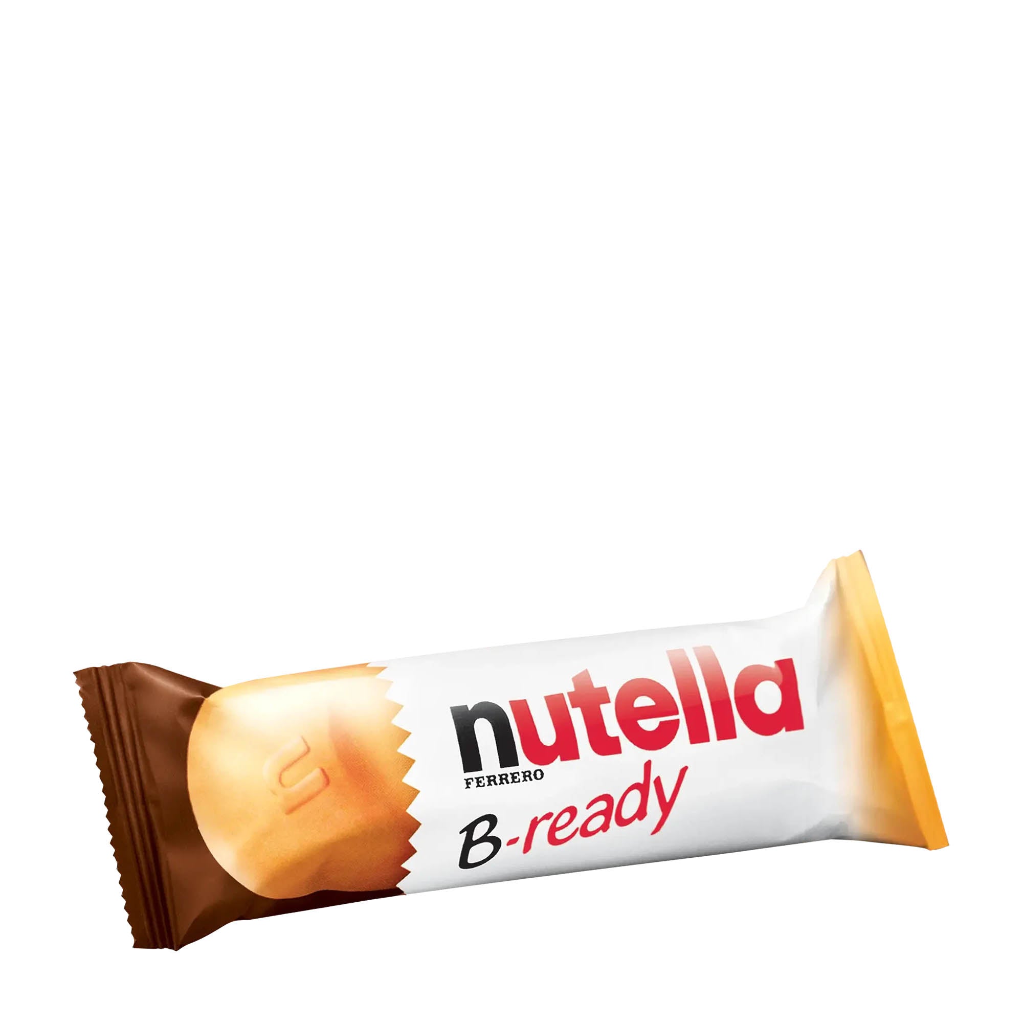 Packaging of nutella B-ready wafer, displaying the product name and an image of a wafer with hazelnut spread filling.