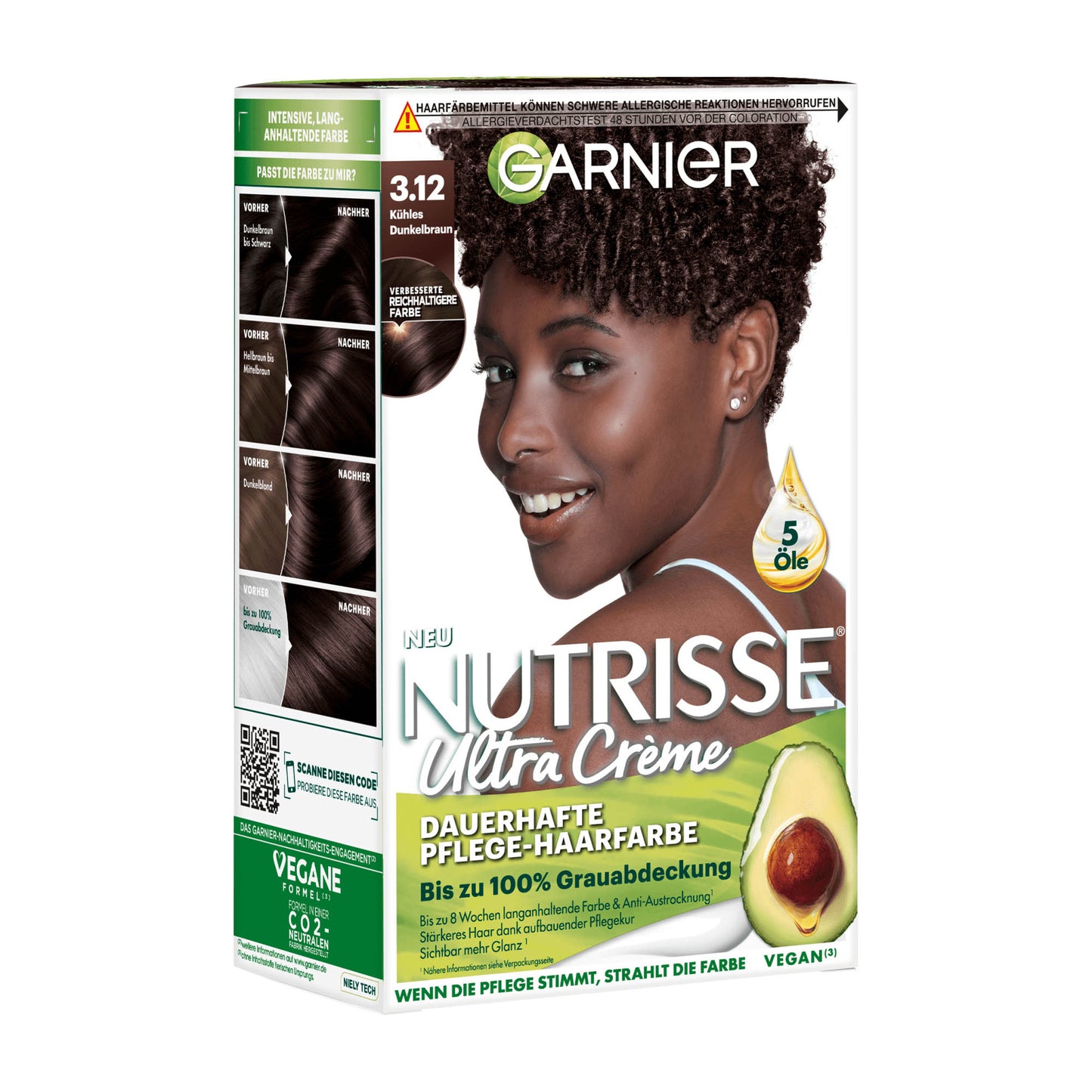 Garnier Nutrisse 3.12 Kühles Dunkelbraun permanente Haarfarbe