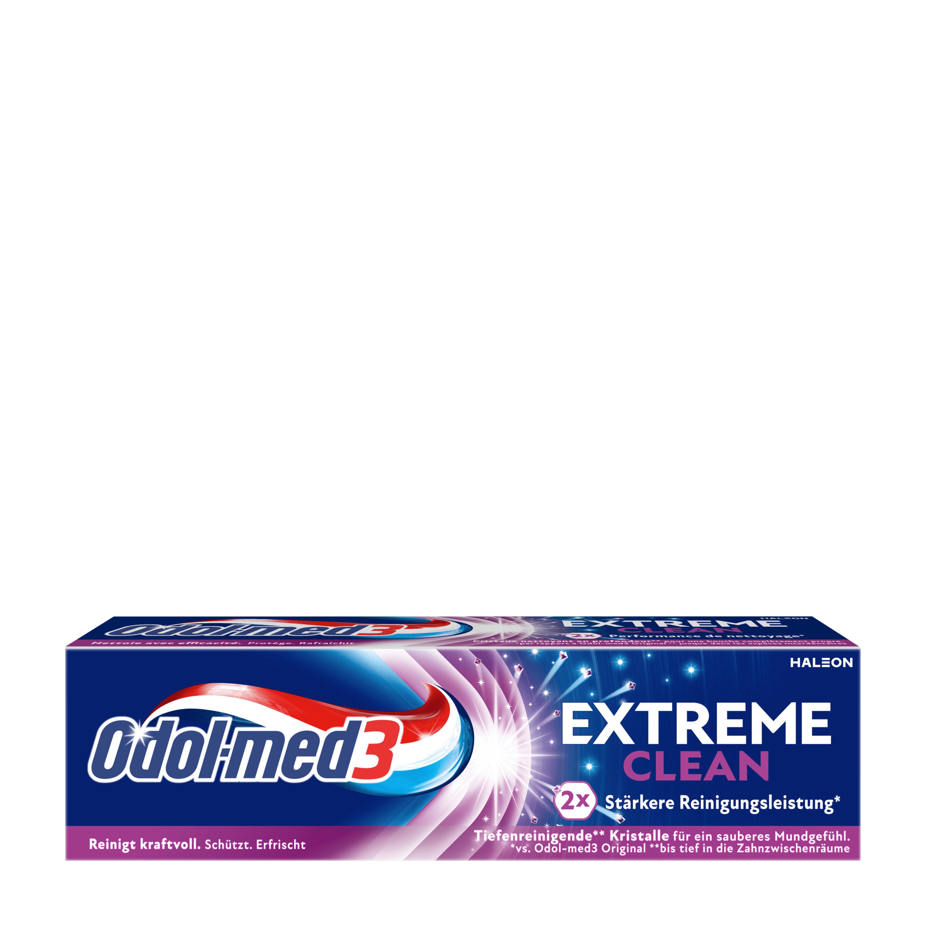 Odol-med3 Extreme Clean toothpaste box on a white background
