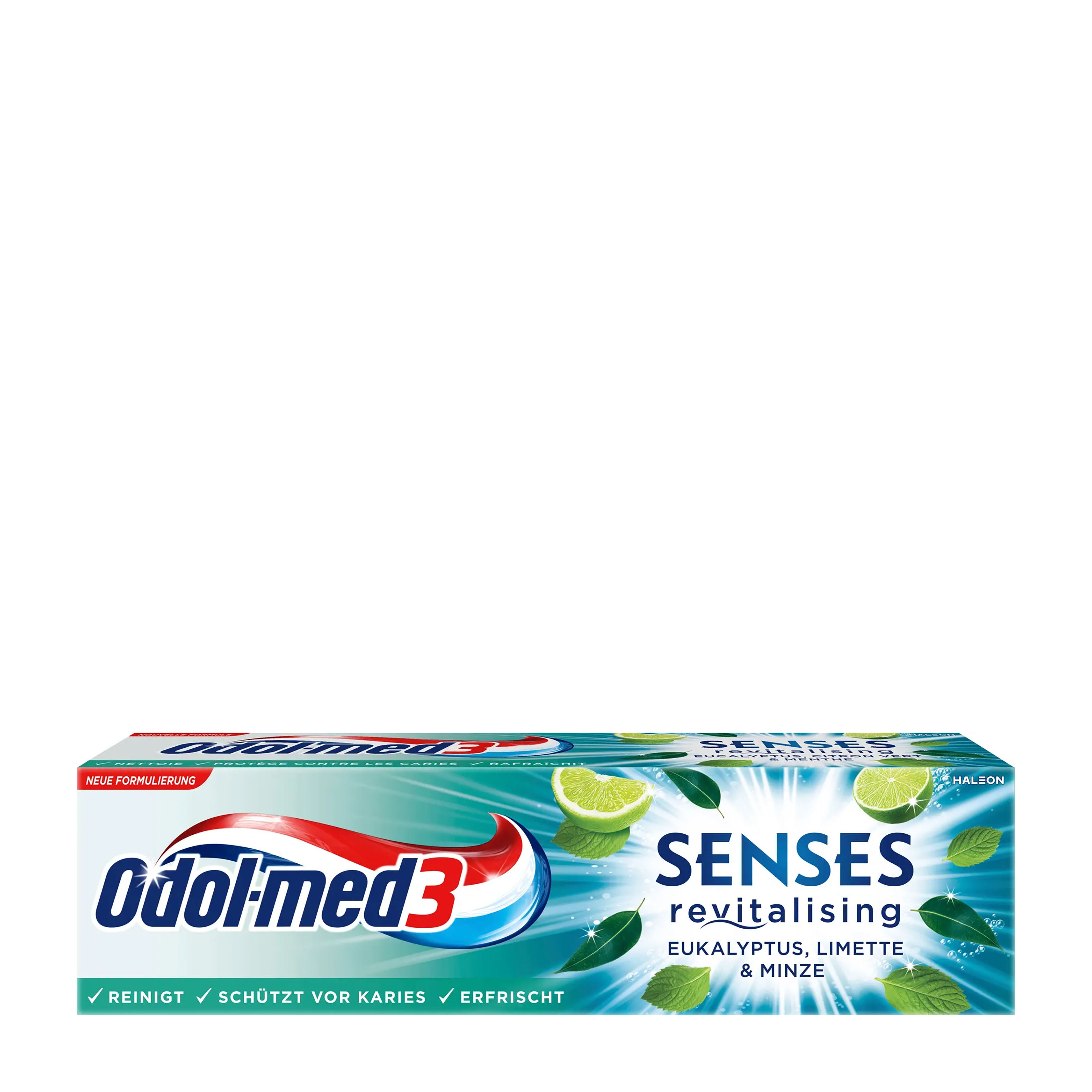 Odol-med3 senses revitalising toothpaste packaging on a white background