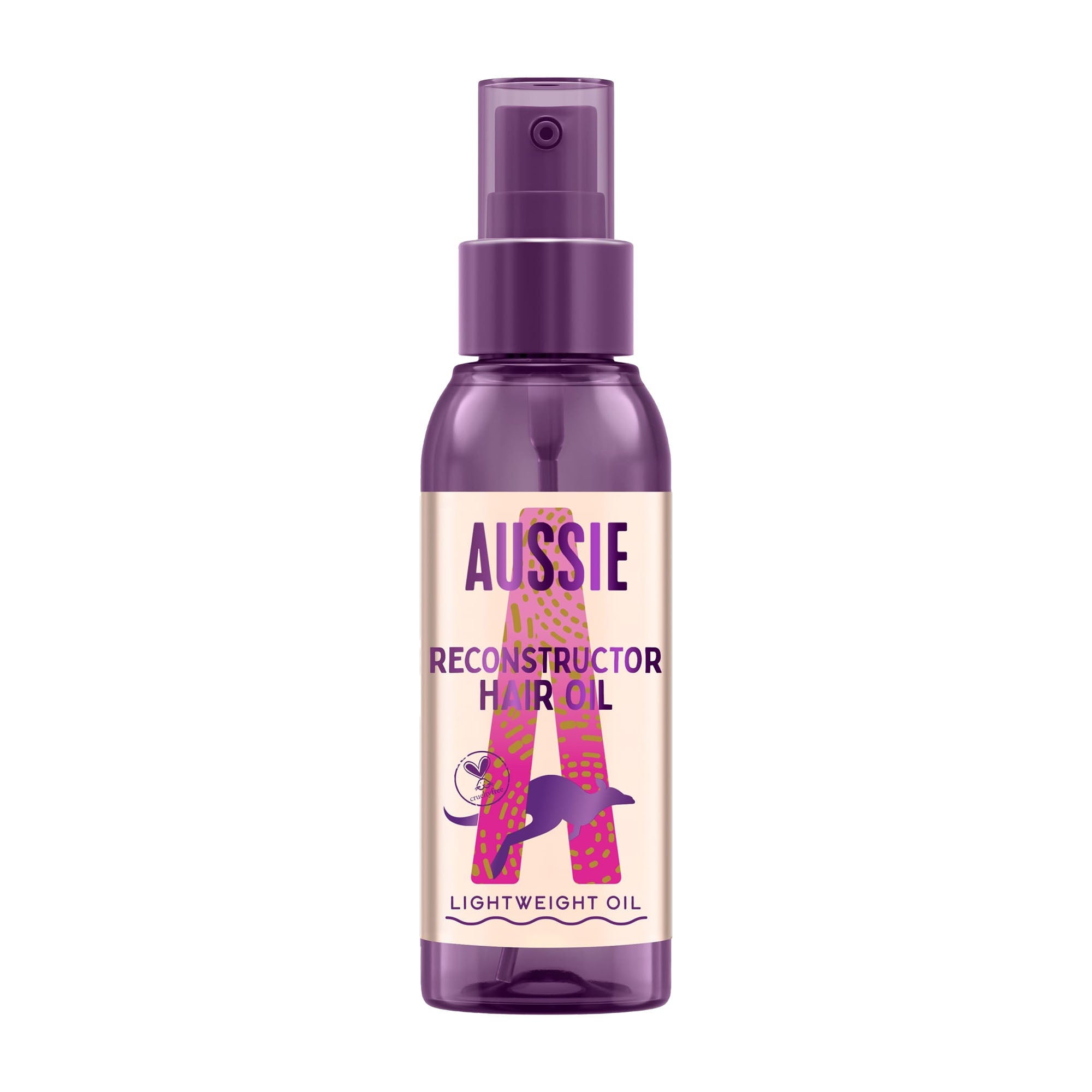 Aussie Reconstructor Hair Oil pump bottle on a white background