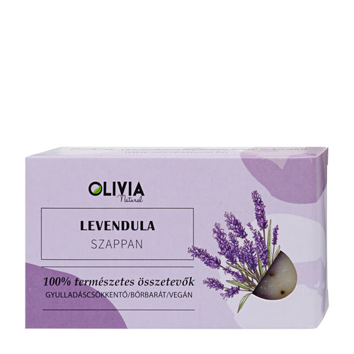Olivia Natural lavender soap bar packaging on a white background