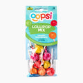 A package of Oopsi Lollipop Mix containing 8 assorted fruit-flavored lollipops in colorful foil wrappers, shown against a plain white background.