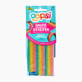 A package of Oopsi sour rainbow stripes fruit flavored gummy candy, containing 9 pieces, shown in its retail packaging against a plain white background.