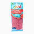 A package of Oopsi sour candy stripes in strawberry flavor, containing 9 pieces. The product is packaged in a clear plastic bag with a light blue header card featuring the Oopsi brand logo.