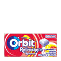Box of Orbit Refreshers sugarfree chewing gum with strawberry and lemon flavors on a white background.