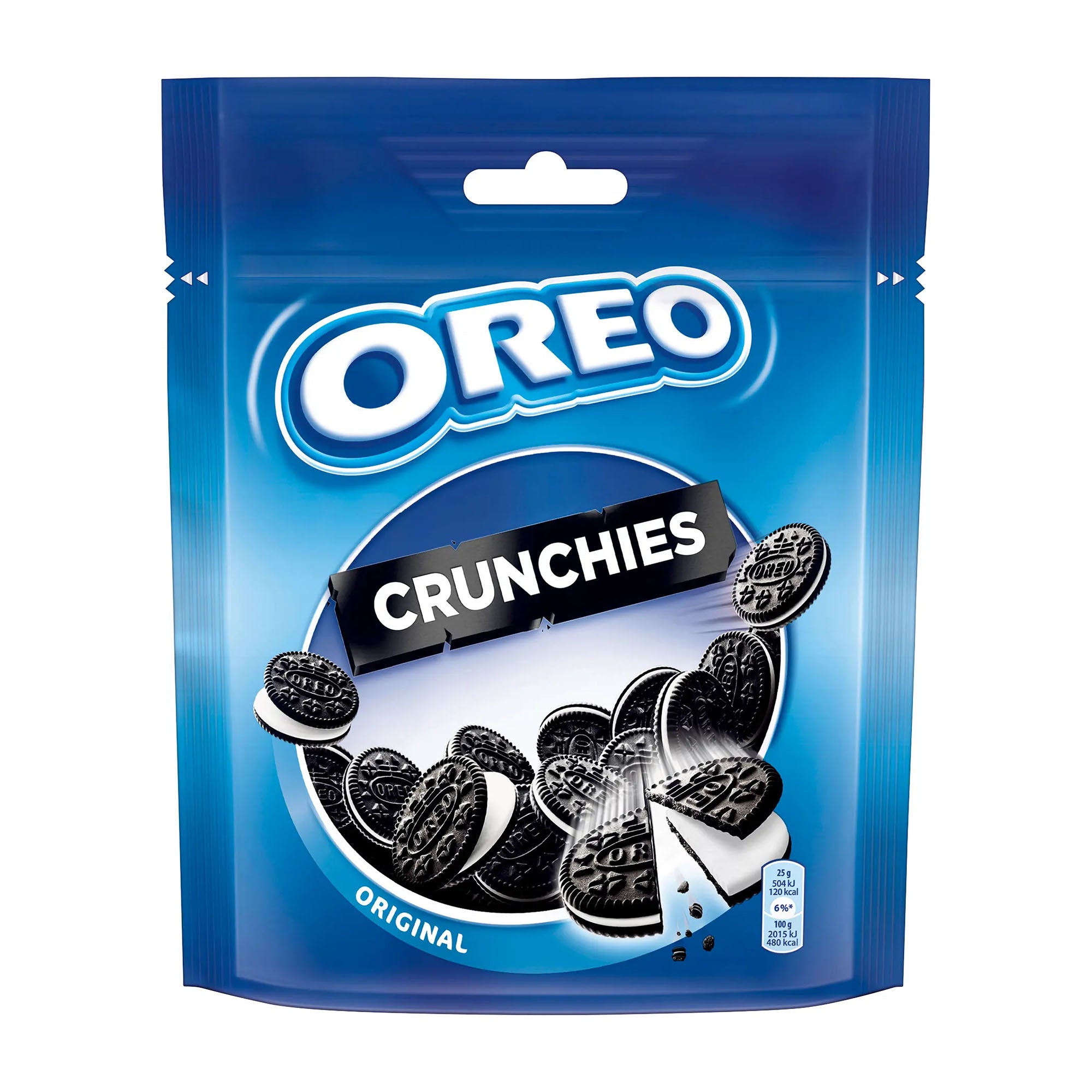 OREO Crunchies packaging with blue background