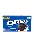 A box of Oreo Original sandwich cookies, showing the brand's logo and a image of a cookie with a splash of milk.