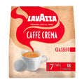 Lavazza Caffè Crema Classico coffee package with a cup of coffee on a beige background