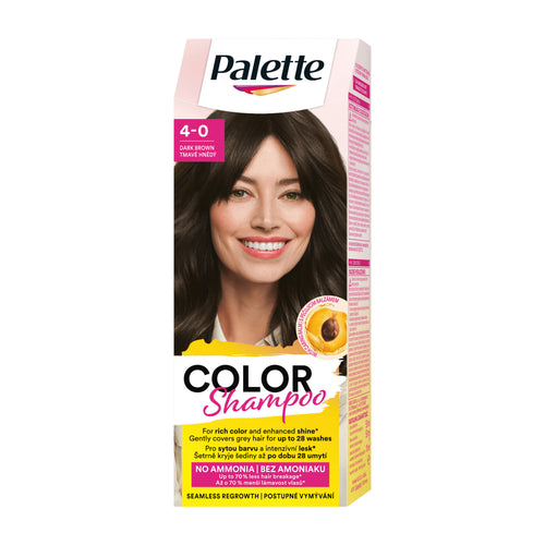 Palette Color Shampoo 4-0 Dark Brown semi-permanent hair color packaging on a white background.