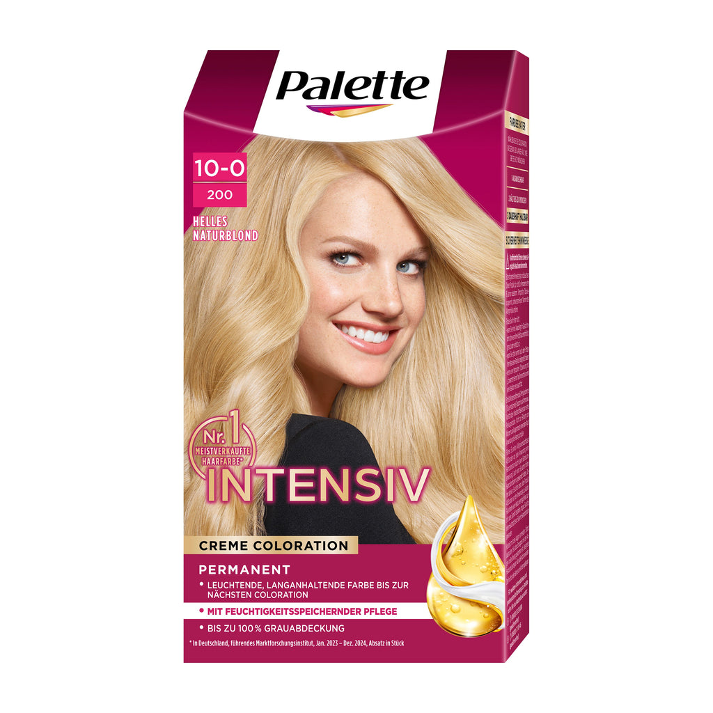 Palette Intensiv 10-0 Light Natural Blonde hair color box on a white background.