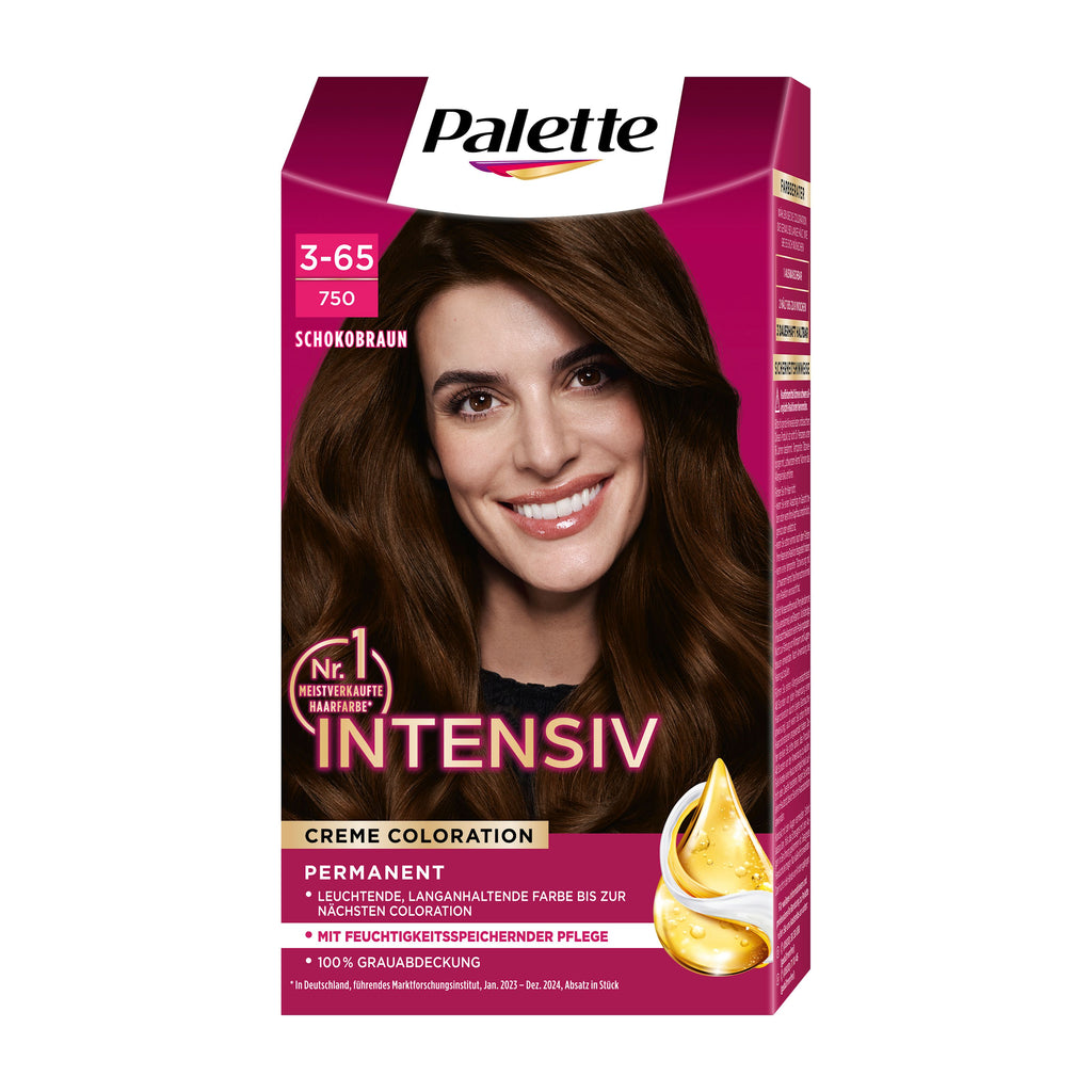 Palette Intensiv 3-65 Chocolate Brown hair color box on a white background.
