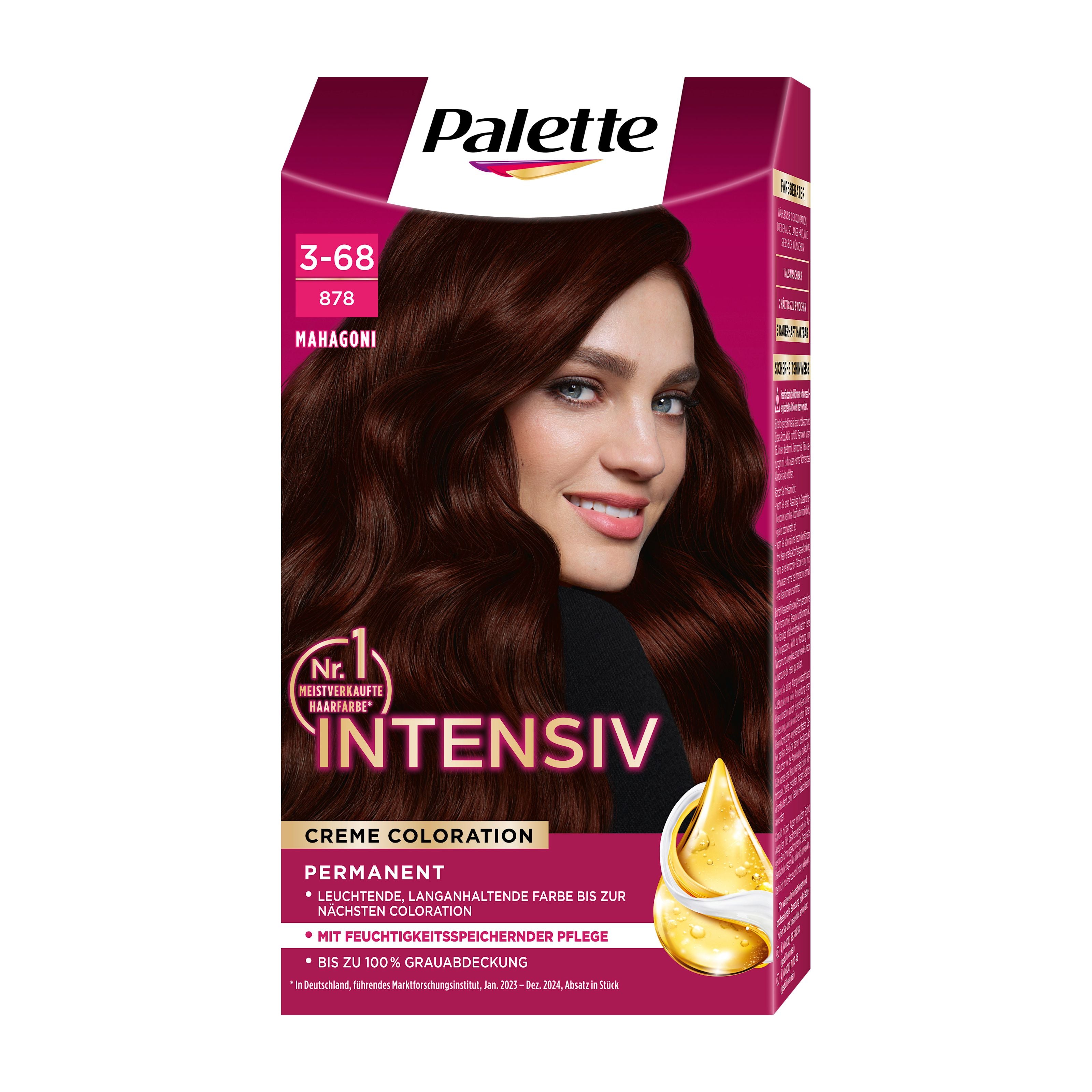 Palette Intensiv 3-68 Mahogany hair color on a white background