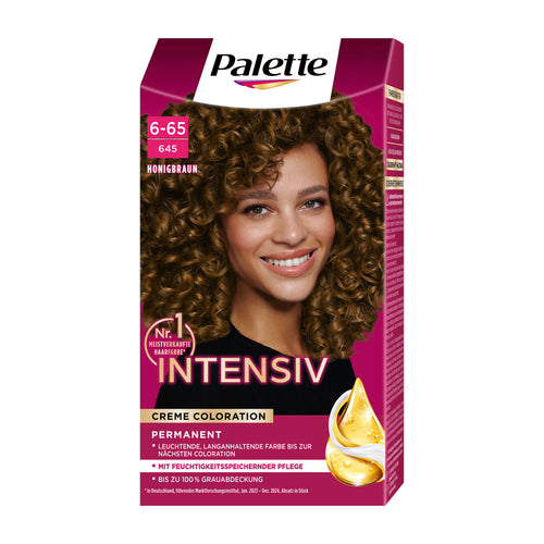 Palette Intensiv 6-65 Honey Brown hair color packaging with a woman's face on a white background