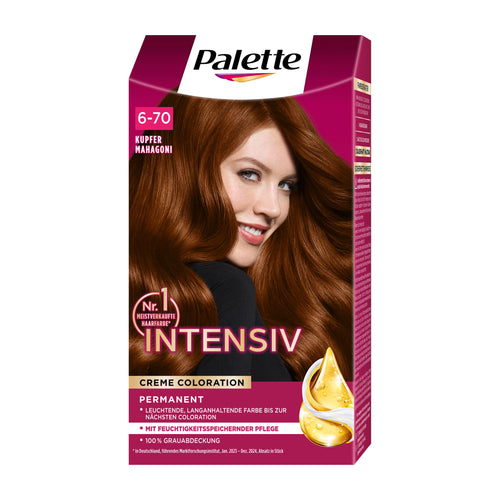 Palette Intensiv 6-70 Copper Mahogany hair color box with a woman's face on a white background