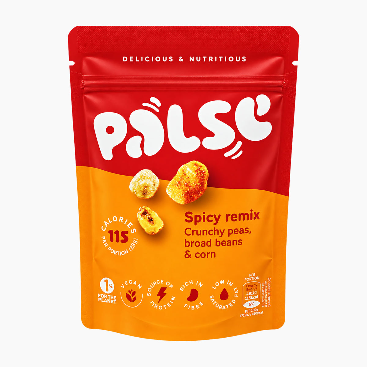 PALSE Spicy Remix, Petits pois, fèves et maïs croquants, 85 g