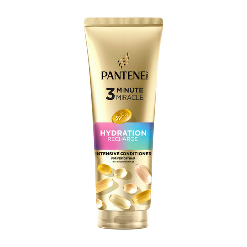 Pantene 3 Minute Miracle Hydration Recharge intensive conditioner tube on a white background
